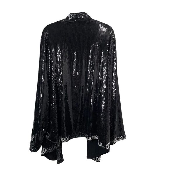 Investments Black Silver Embroidered Sequin Blazer Jacket Sz L - Picture 8 of 9